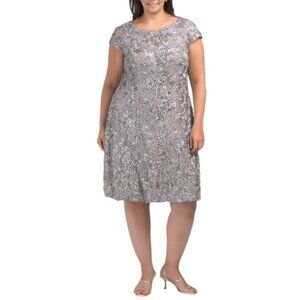 NEW ALEX EVENINGS Plus A-line Rosette Dress
